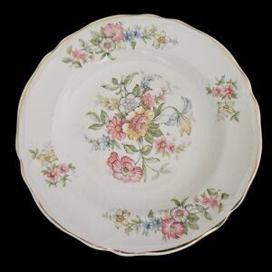 Edwin M Knowles Floral Bread Plates Set of 2 Gold Trim Vintage